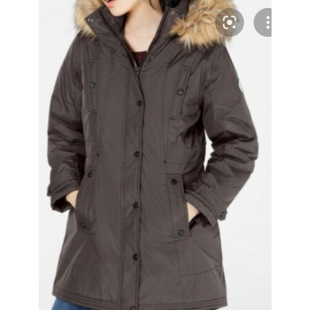 Madden Green hooded Parka -removable faux fur & loads of pockets.    Small.  NWT
